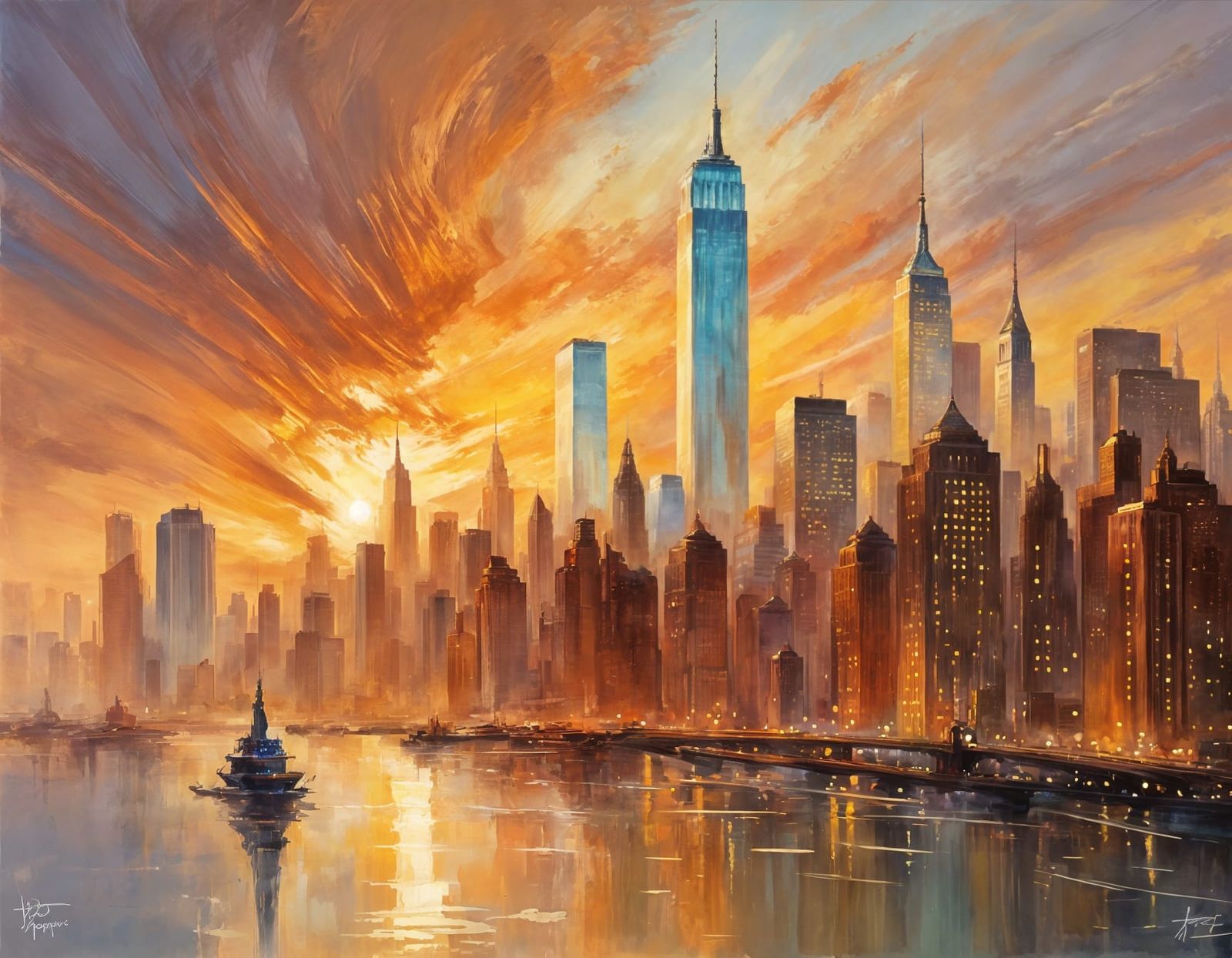 NYC Skyline Painting at Golden Hour