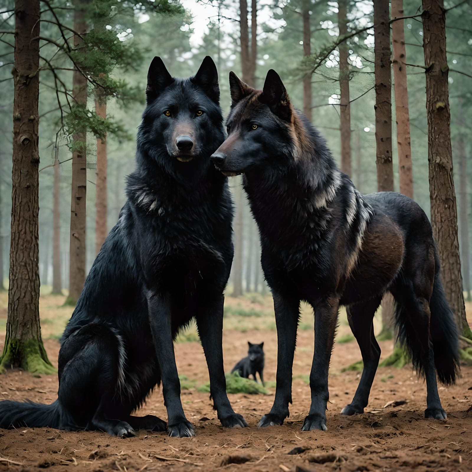Rearing Horse and Black Wolf Together