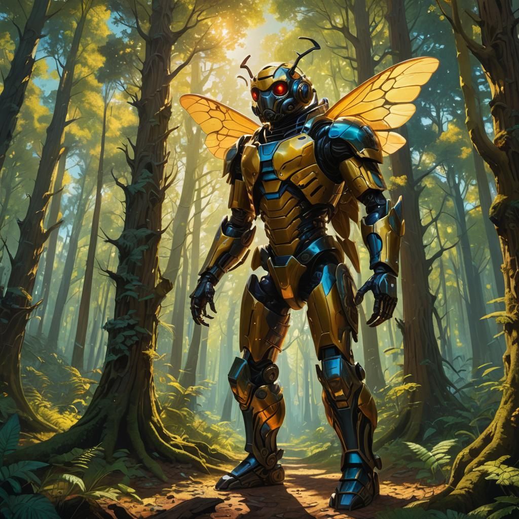 Half-Bee, Half-Man in Sun-Drenched Forest