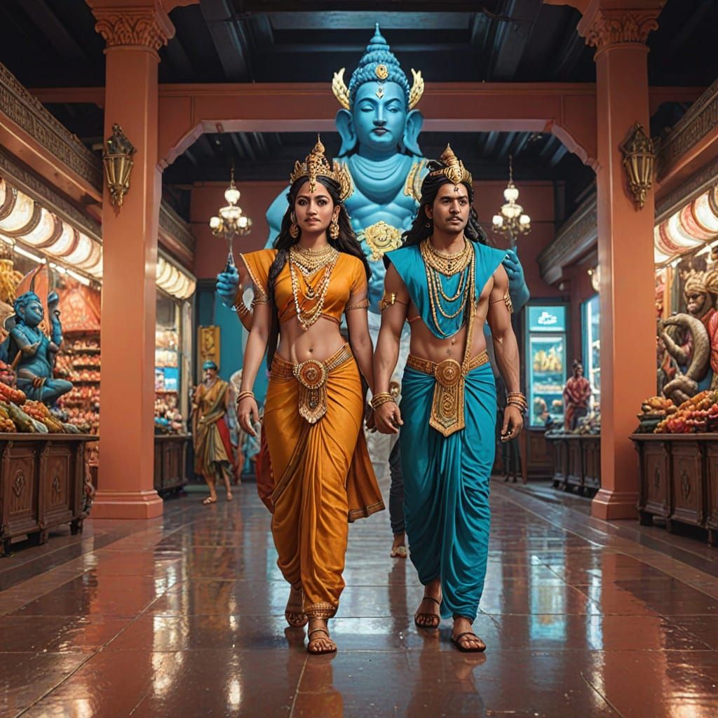Lord Shiva Family Enjoys Shopping in Vibrant Hyper-Realistic...