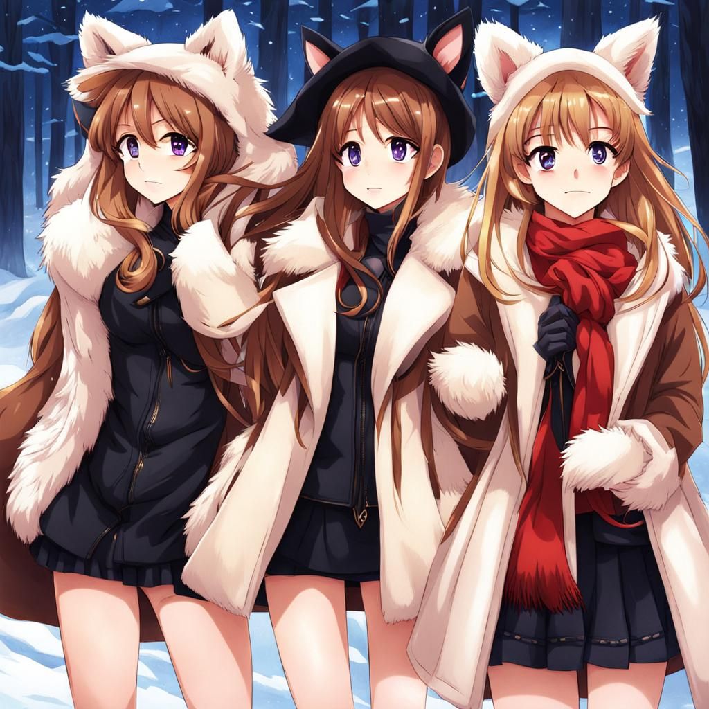 Anime Style Fur Coat Digital Art