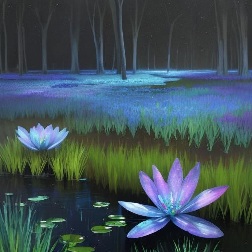 Iridescent Swamp Flowers with Blue Petals
