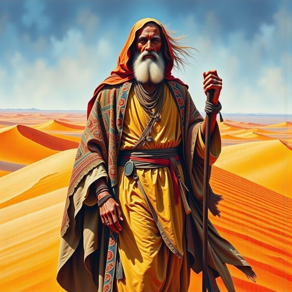 Desert Shaman Lost in Endless Dunes