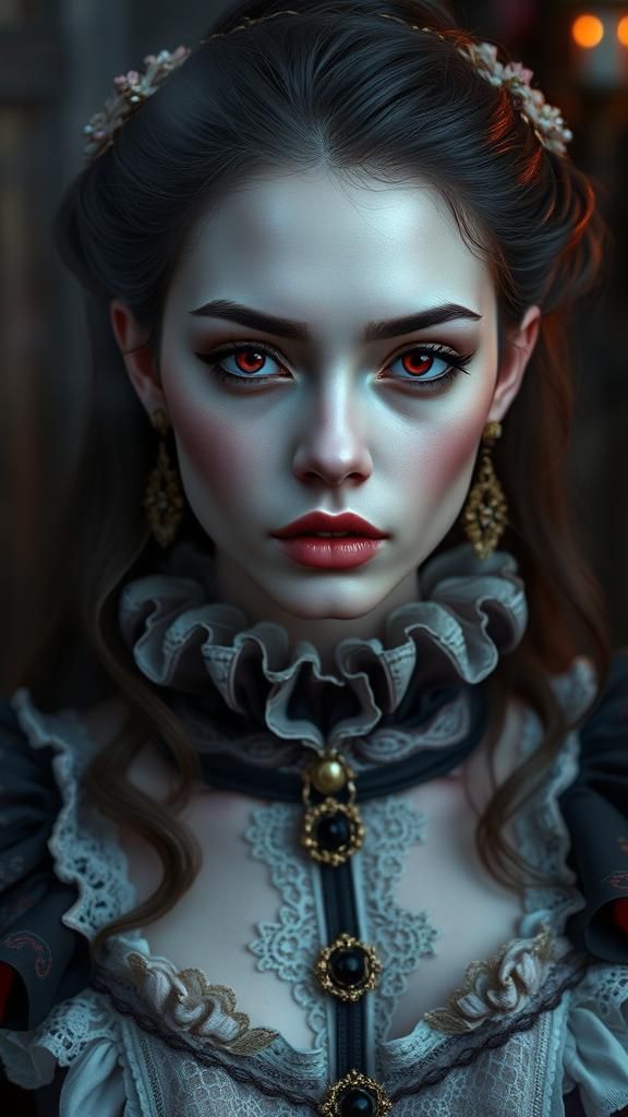 Victorian Vampire Woman in Hyperrealistic Style