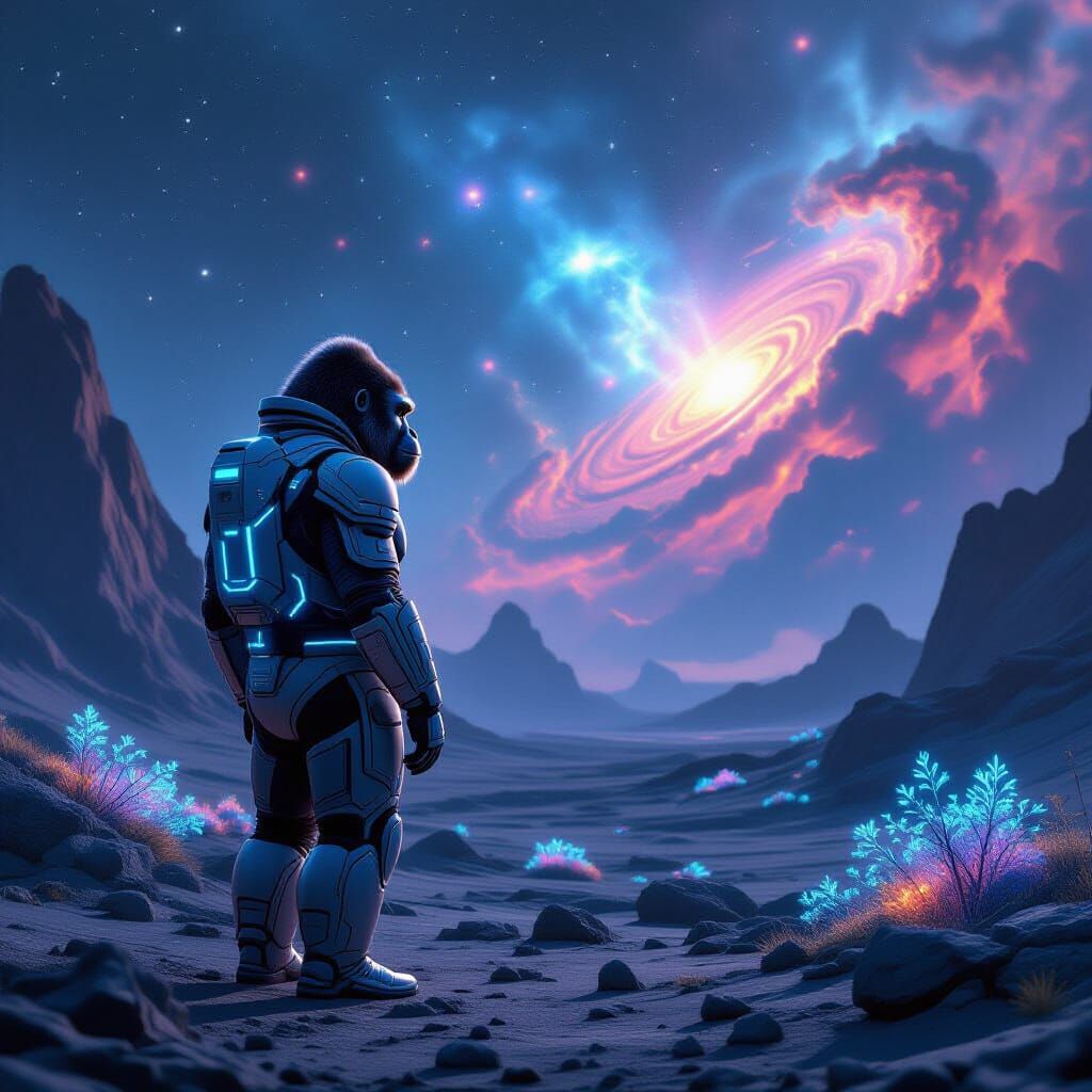 Gorilla Astronaut on Alien Planet, Sci-Fi Concept Art