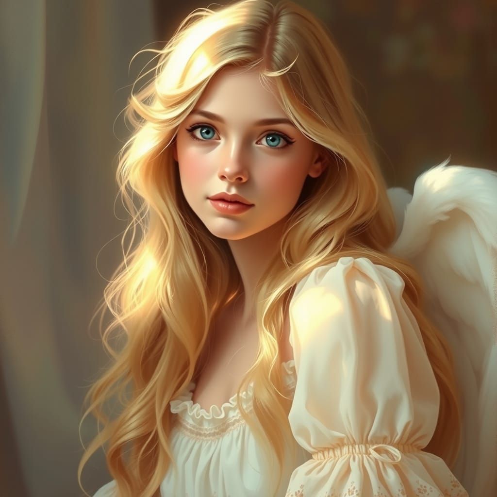 Angelic Woman in Pretty Dress, Romanticism Style