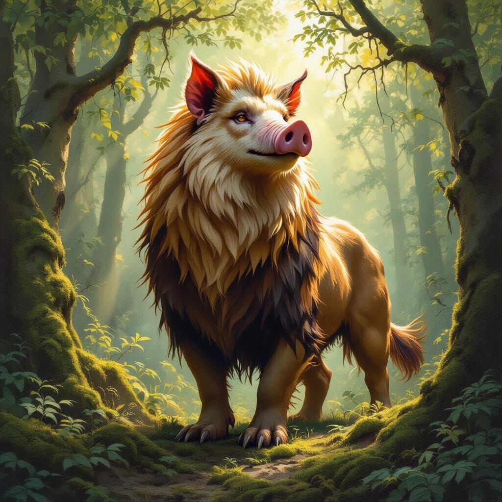 Lion-Pig Griffin in Ancient German Forest