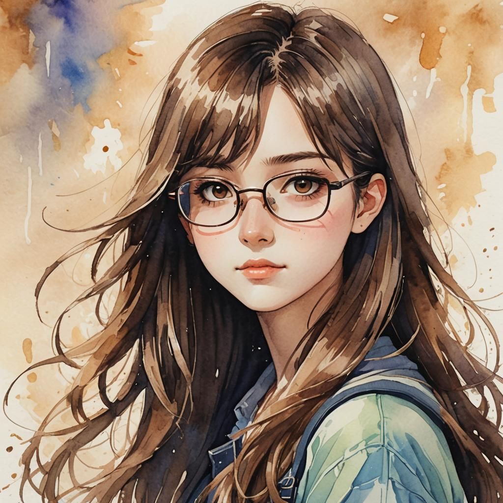 Anime Portrait of a Girl in Watercolor Style