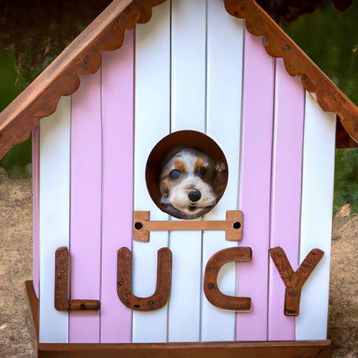 Dog House with "LUCY" and Cute Dog