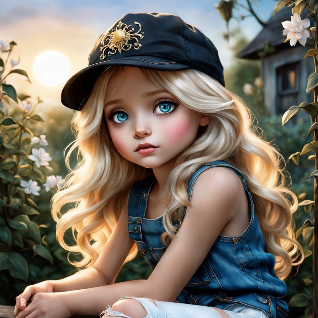 Serenely Sitting Summer Sweetheart in Cartoon Realism Style