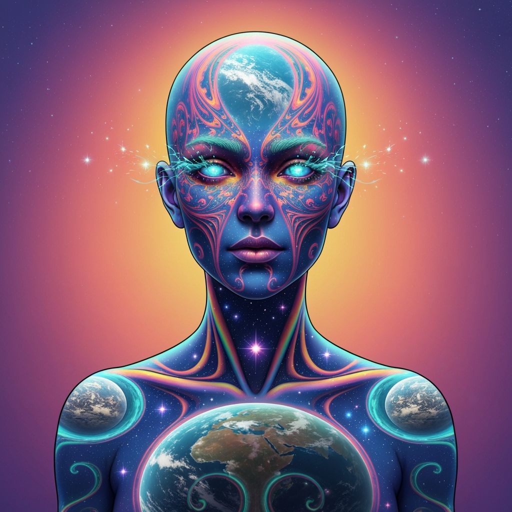 Ethereal Fractal Being Revealing Shifting Worlds