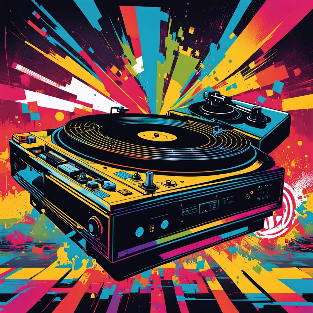 DnB Album Art with Turntable and Graffiti