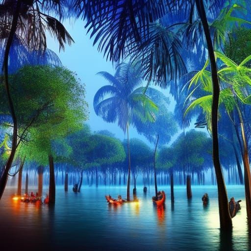 Thailand Beach at Night with Colored Lights