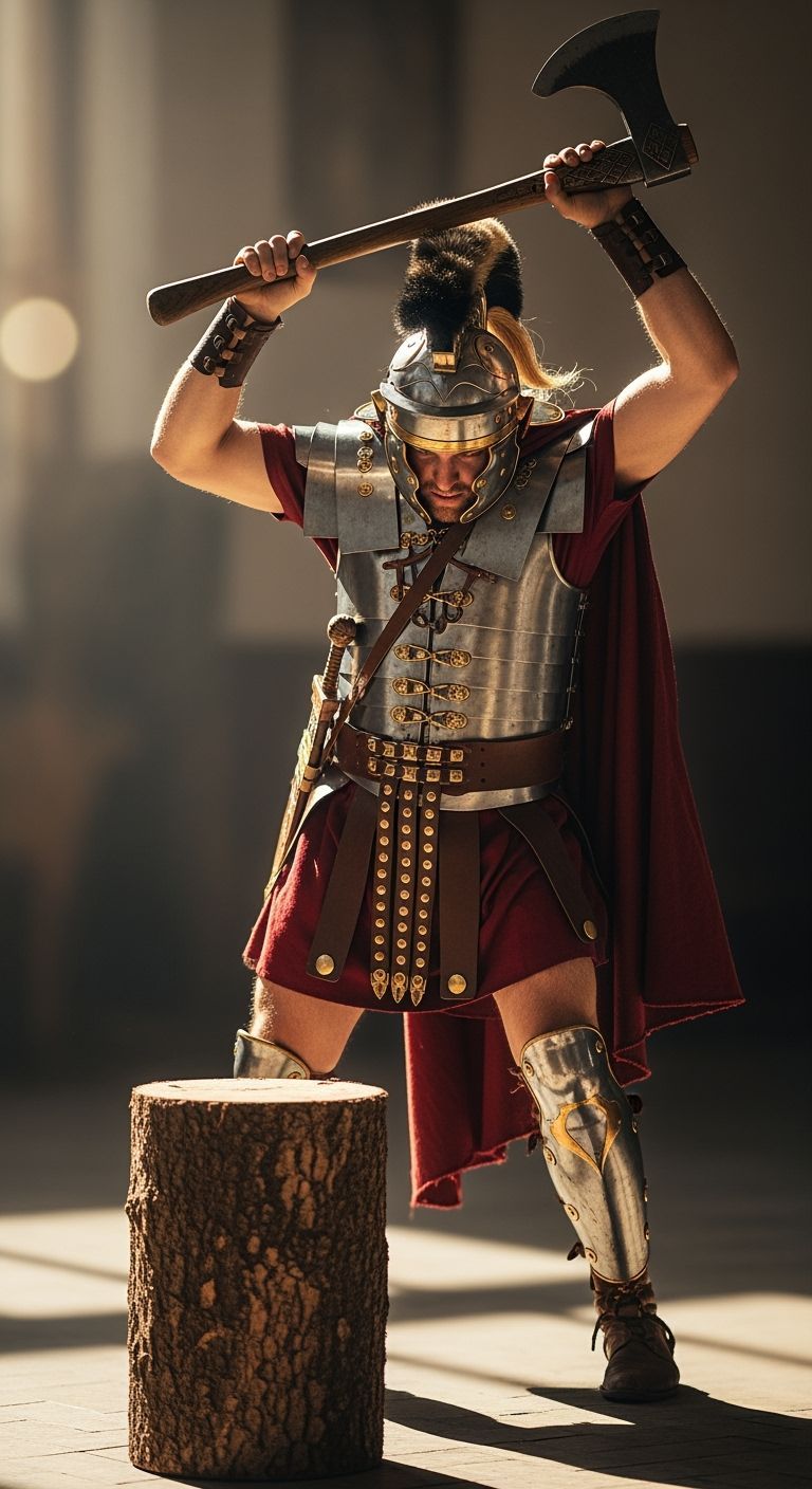 Roman Legionnaire About to Strike with Axe