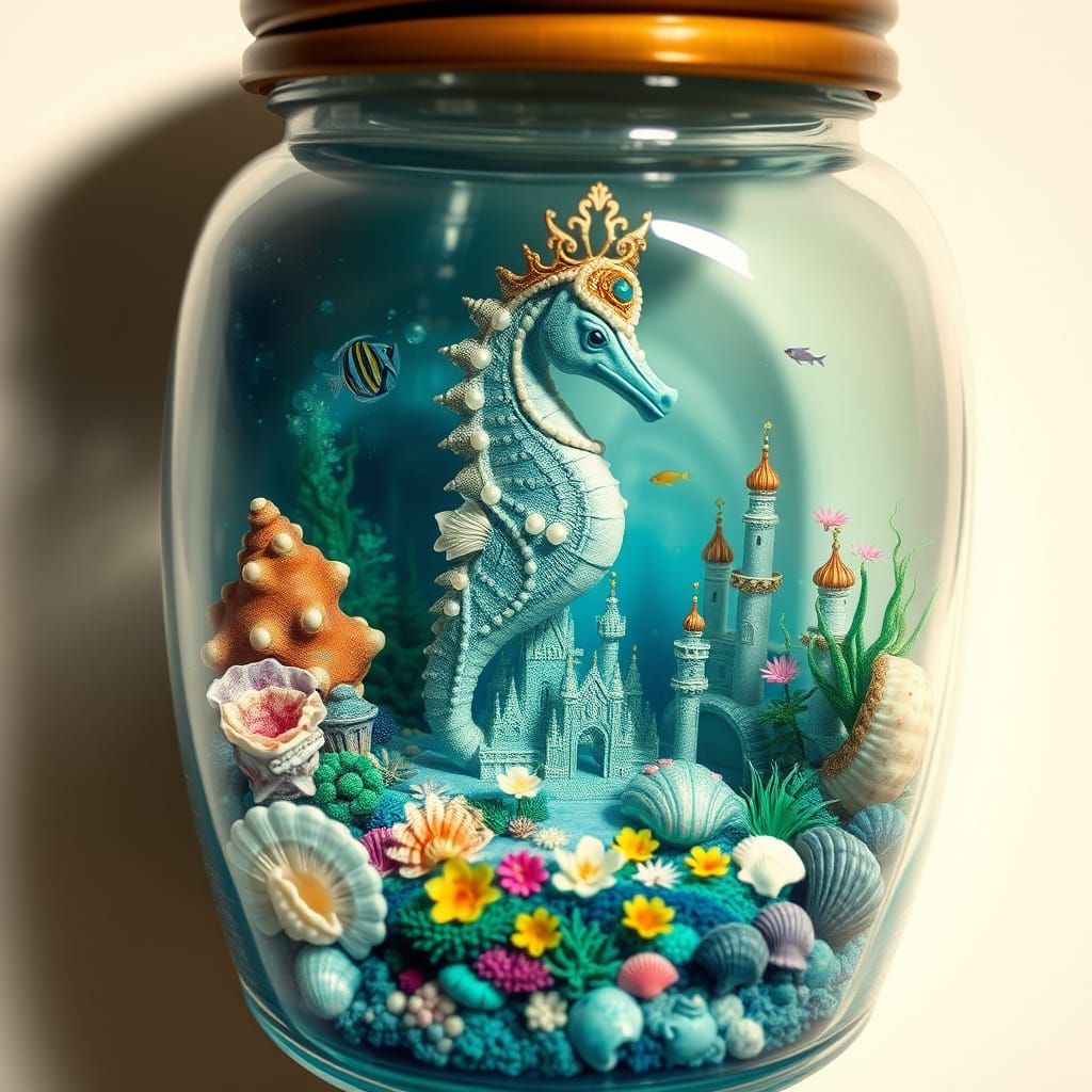Underwater Kingdom in a Jar: A Fantastical Art Nouveau Scene