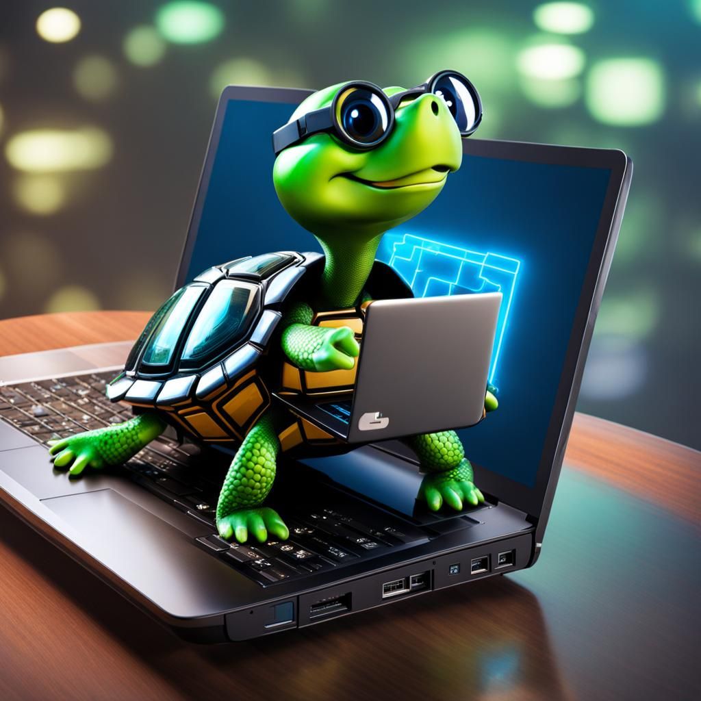 Turtle Trades Crypto on Laptop