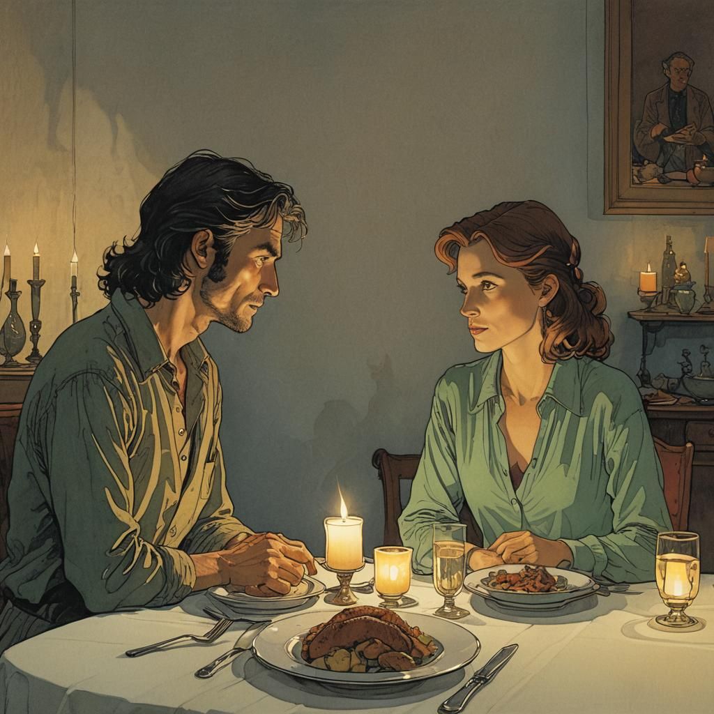 Romantic Candlelit Dinner in Moebius Style