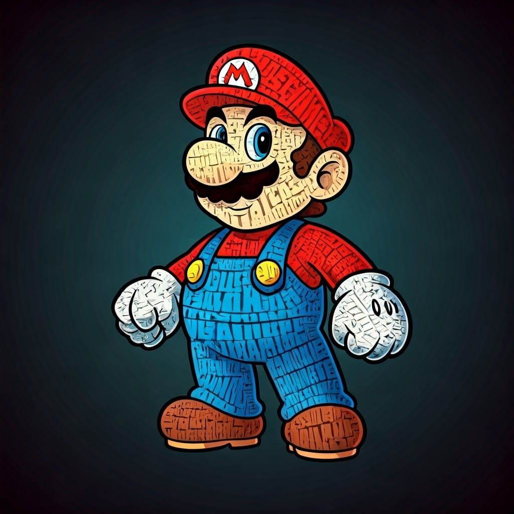 Mario Word Cloud in 8-Bit Pixel Art Style