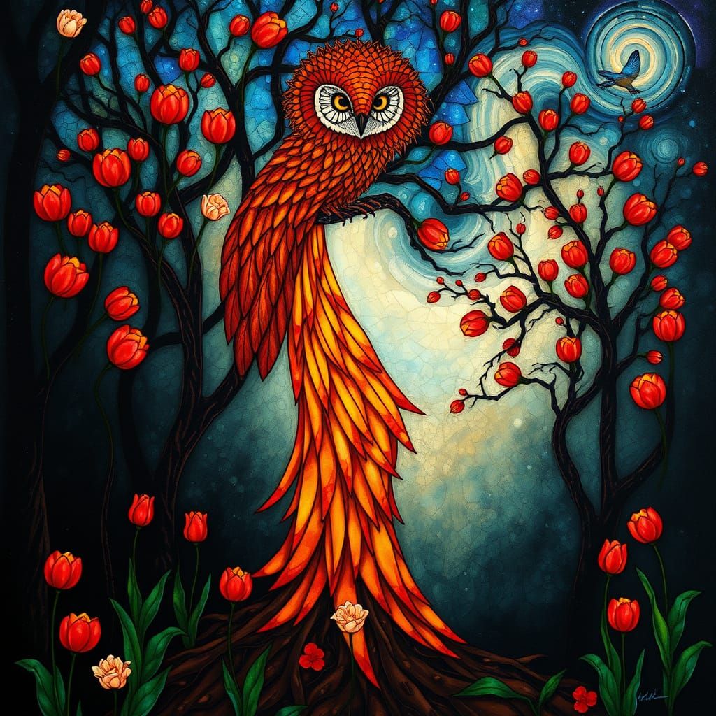 Surreal Owl Goddess in Forest Glade: Psychedelic Art