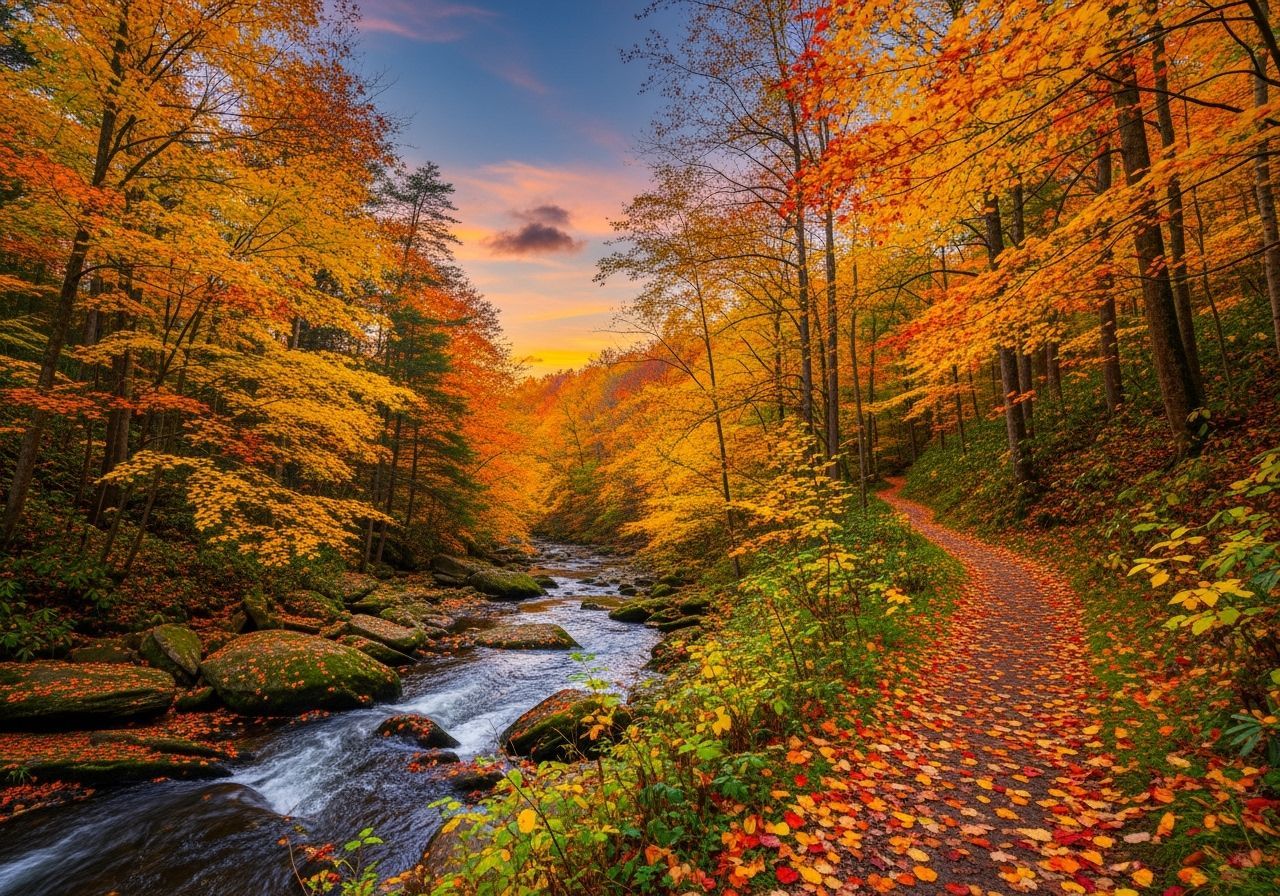 Vibrant Autumn Trail at Sunset