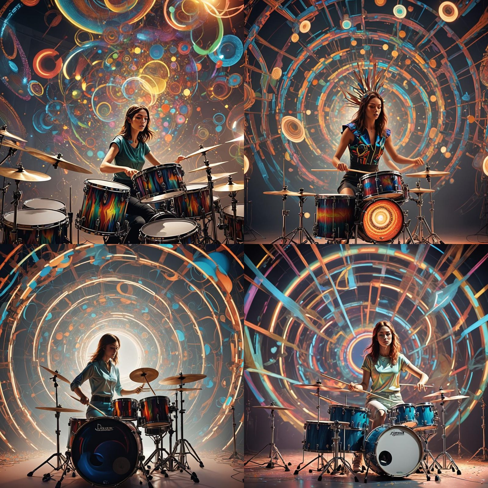Female Drummer in Psychedelic Surrealism