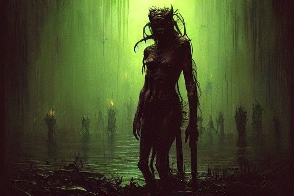 Evil Swamp Goblin in Synthwave Horror Style