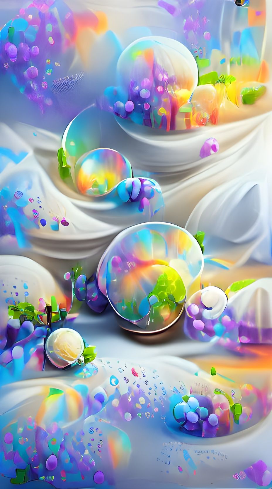 Iridescent Soap Bubbles Against White, 3D Render