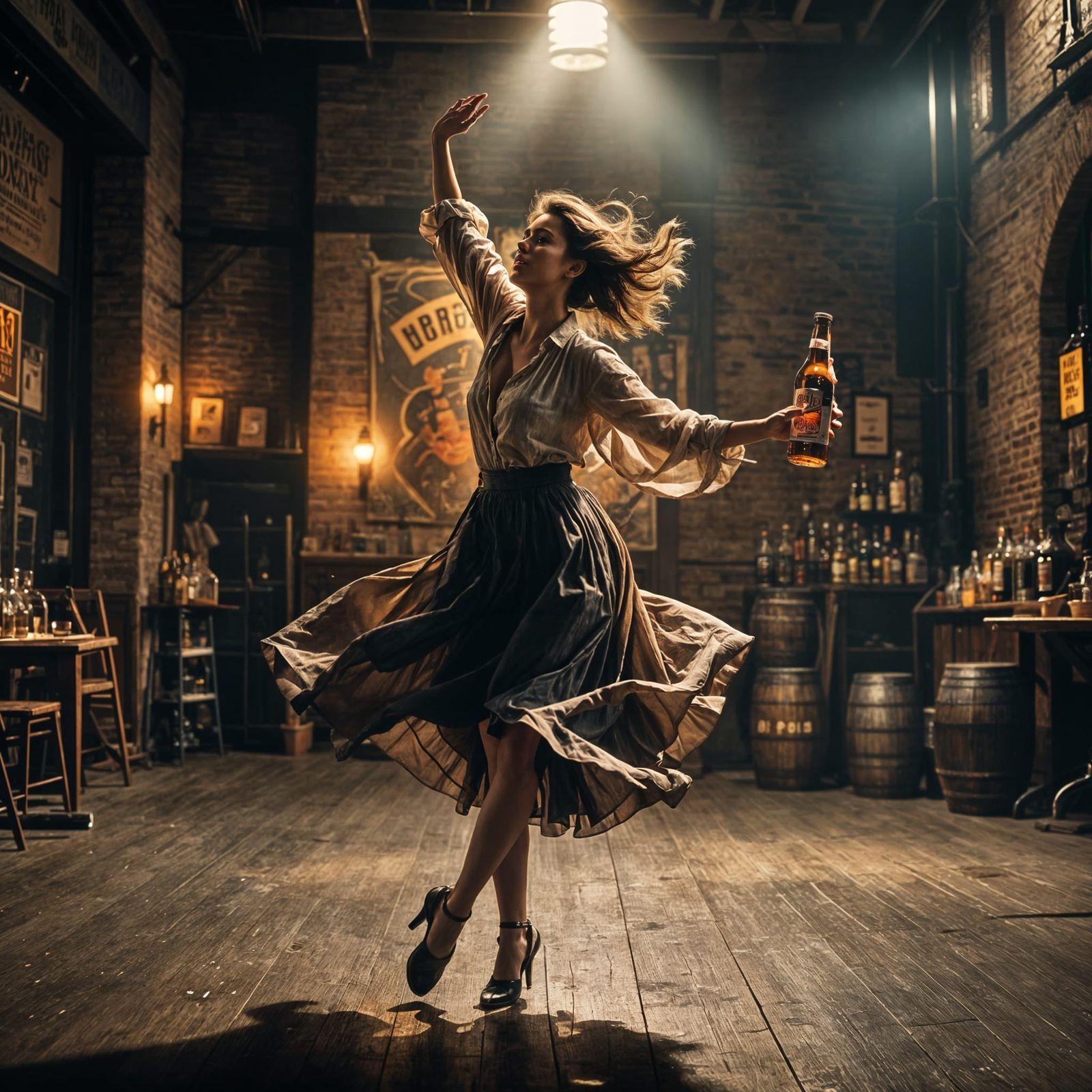 Girl Dancing on Beer Bottle: Cinematic Film Still
