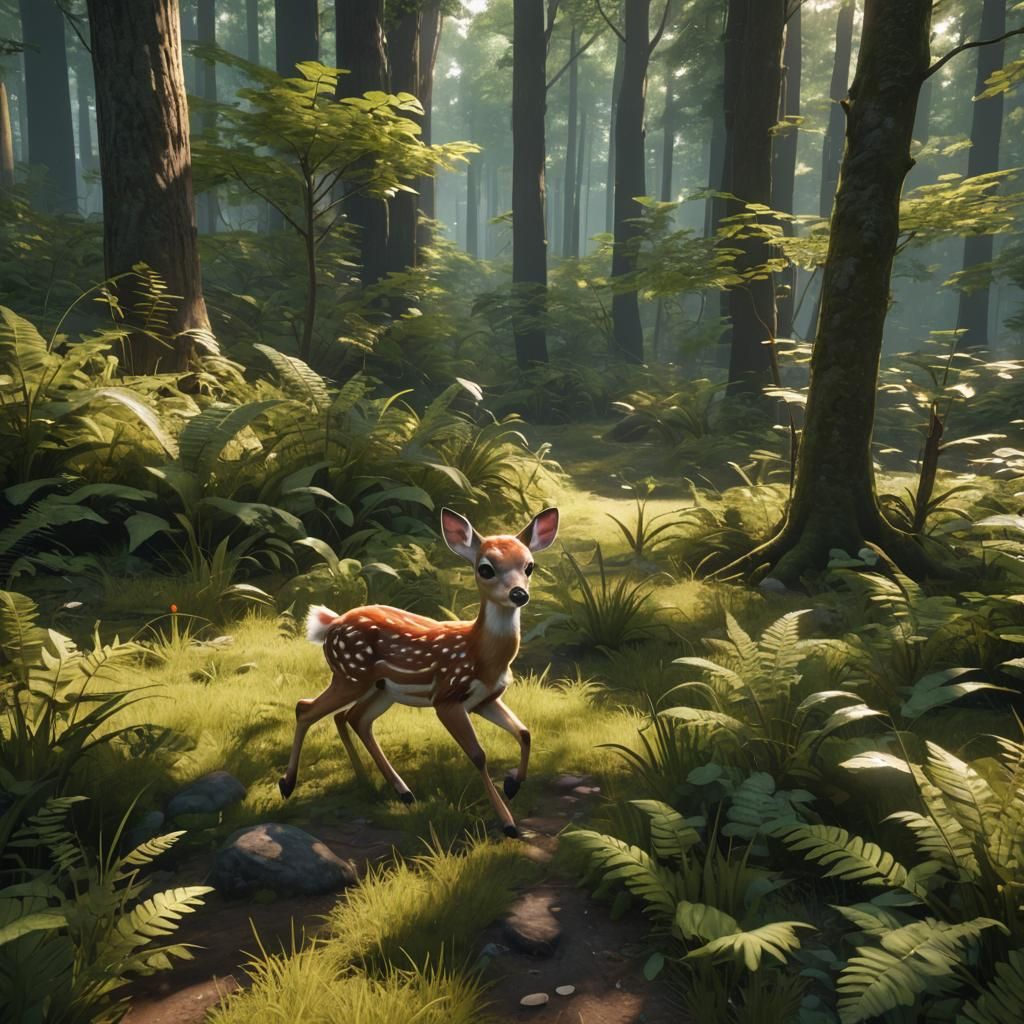 Cute Baby Deer Run in Beautiful Forest
