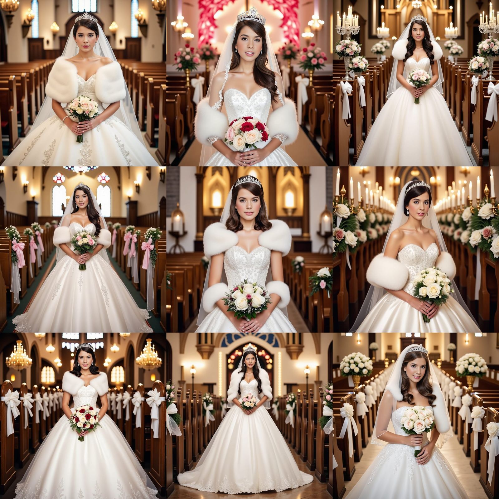 Elegant Bride in White Gown, Matte Painting Style