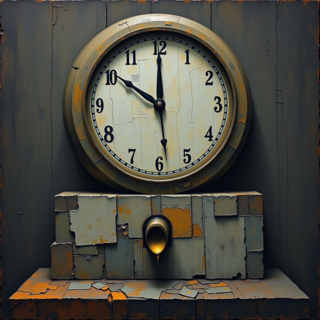 Surreal Clock Refusing Time, Stillness in Stone