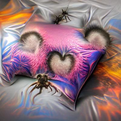 Fuzzy Tarantula on Heart Pillow: Airbrush Art