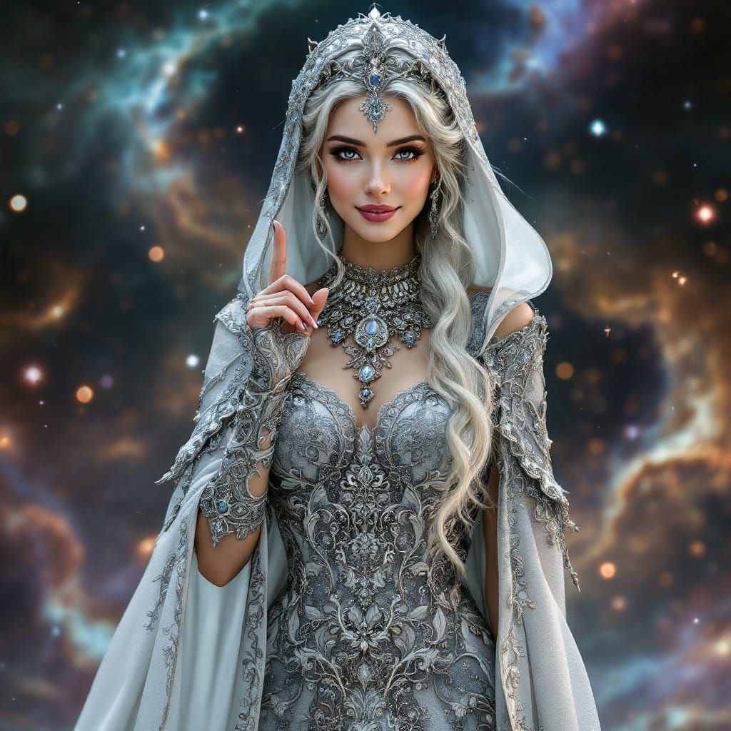 Regal Silver Queen Portrait in Dreamlike Style