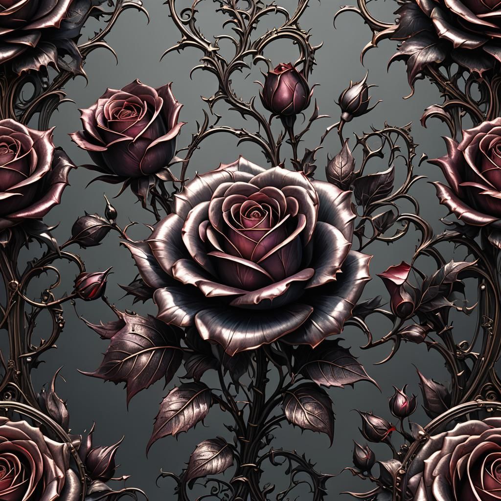 Detailed Gothic Metallic Rose Drawing