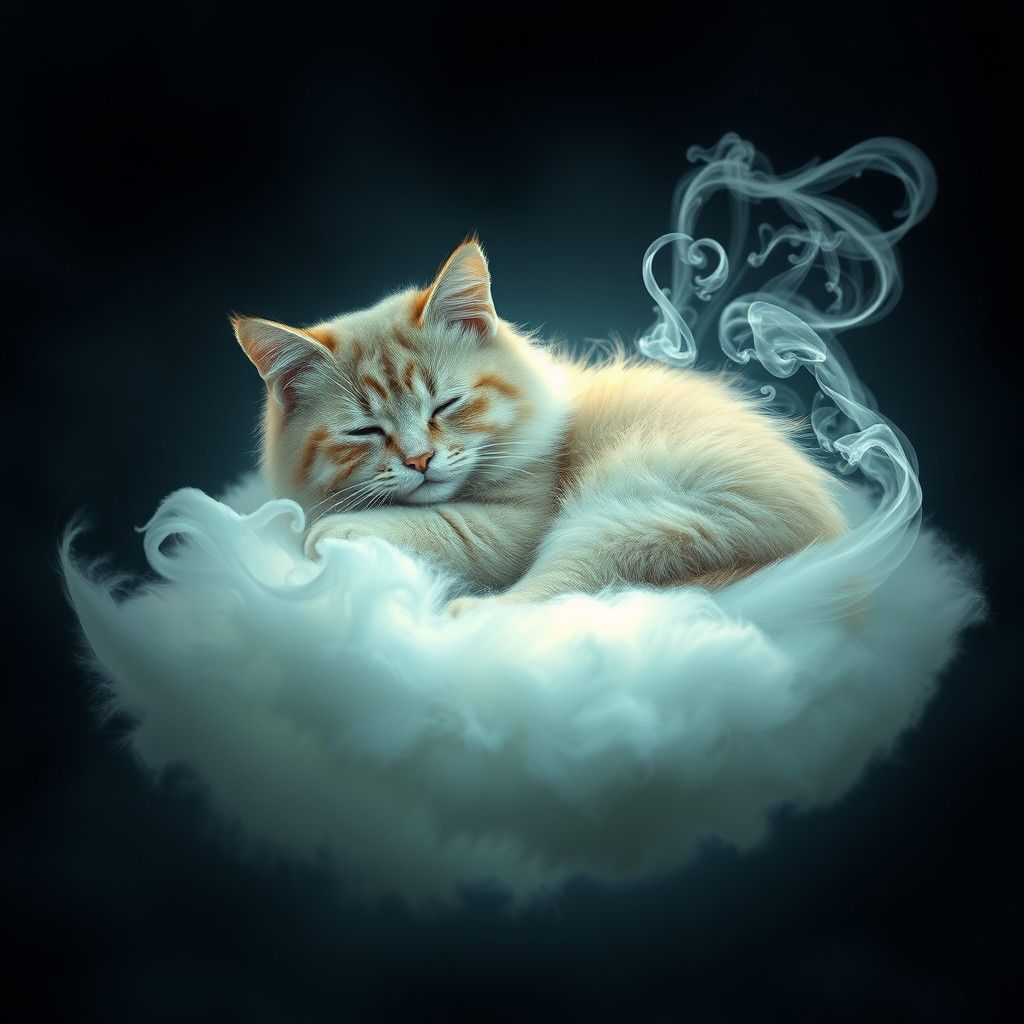 Cat Lounging on Wispy Cloud with Surreal Lighting