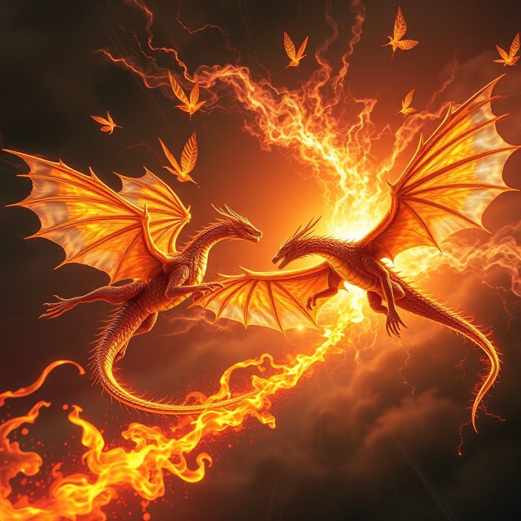 Epic Aerial Battle of Fairies and Dragons