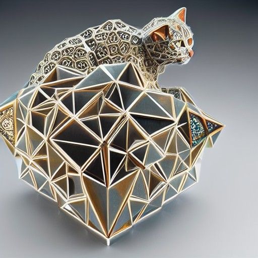 Gemstone Cat Sculpture in Rococo Style