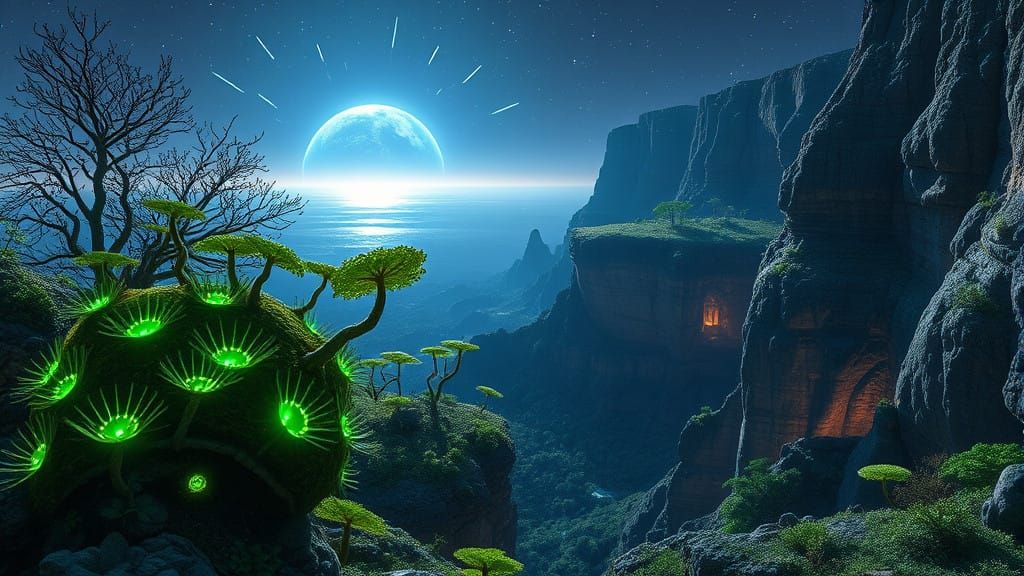 Terraformed Exoplanet with Bioluminescent Jungle