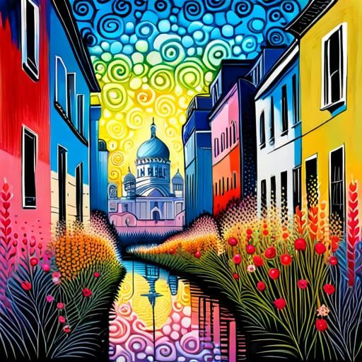 Vibrant Floral Garden in St. Petersburg: Mixed Media Art