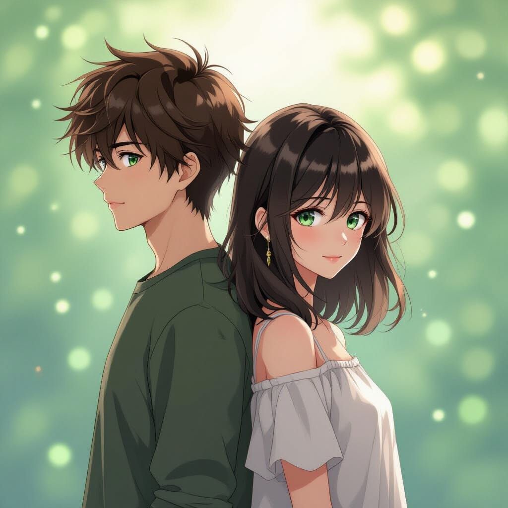 Ethereal Anime Couple in Soft Green Hues