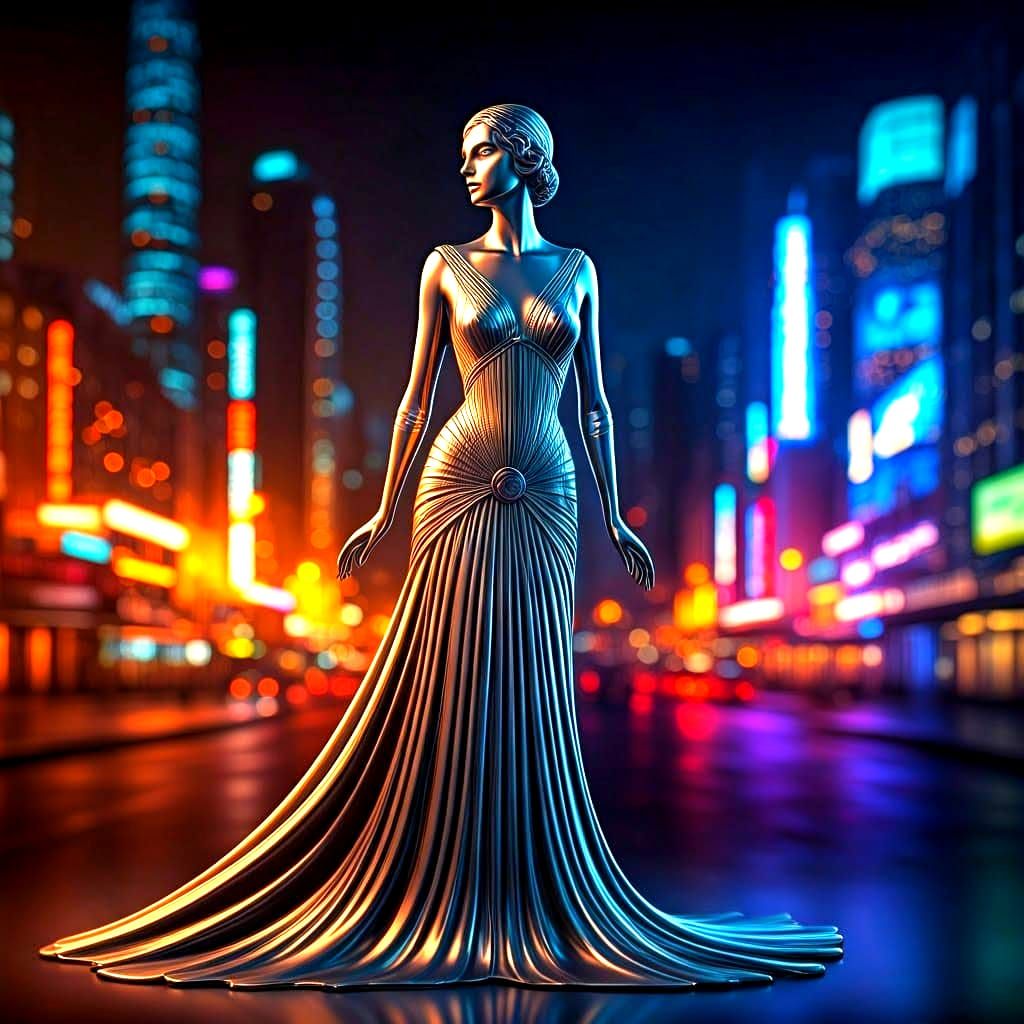 Art Deco Silver Sculpture of a Woman at Night