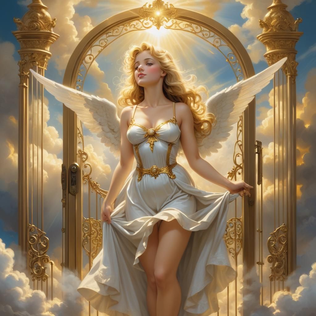 Angelic Pinup at Golden Gates in Divine Light