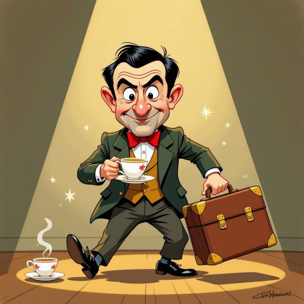 Whimsical Mr. Bean Illustration in Classic Cartoon Style