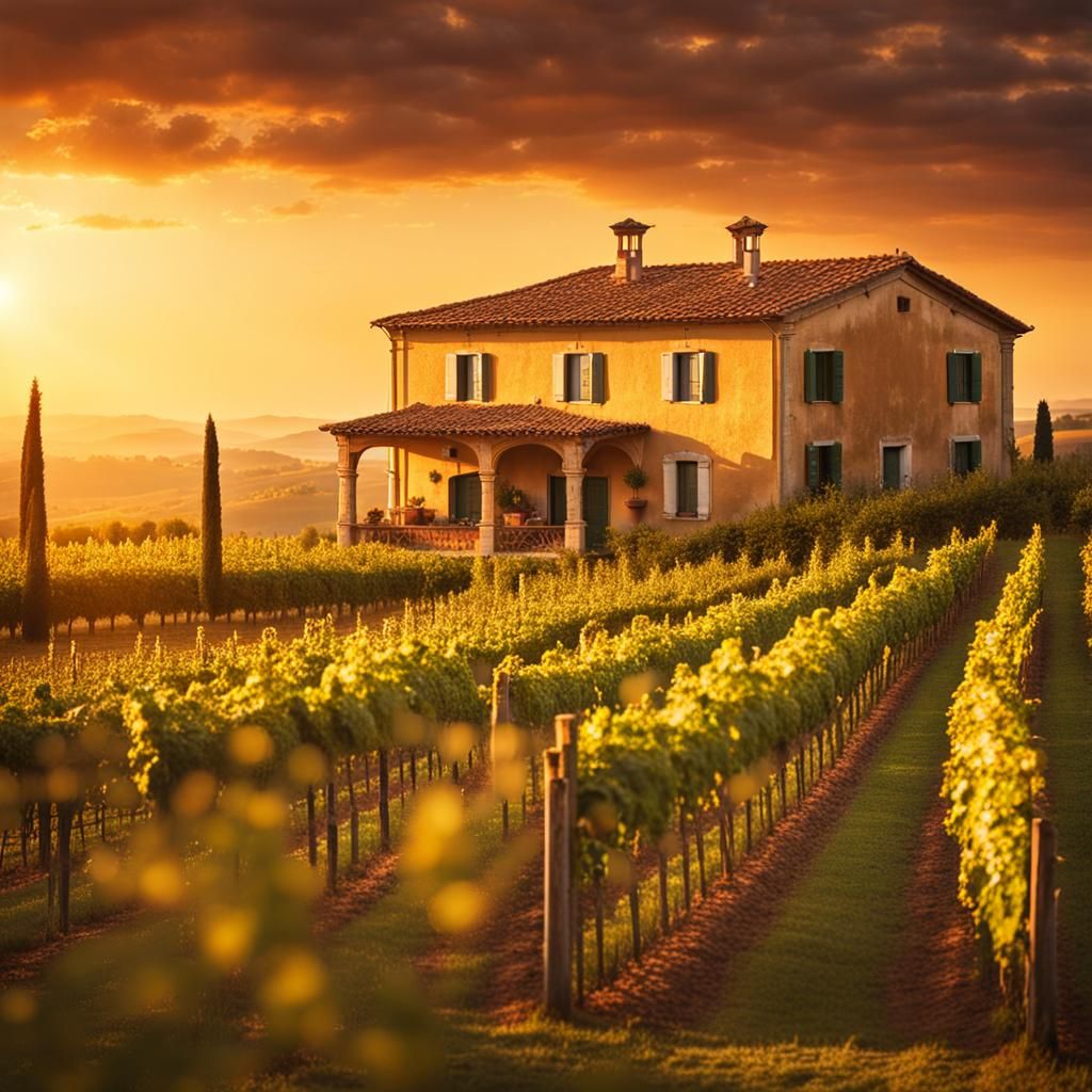 Golden Sunset Over Italian Country House