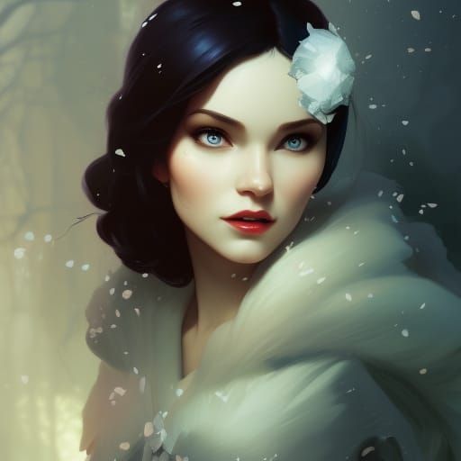 Snow White Portrait by Rutkowski, Artgerm, and Mucha