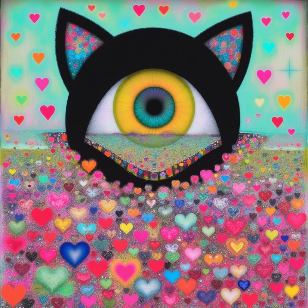 Surreal Cat's Eye Surveys Millefiori Landscape with Faded He...