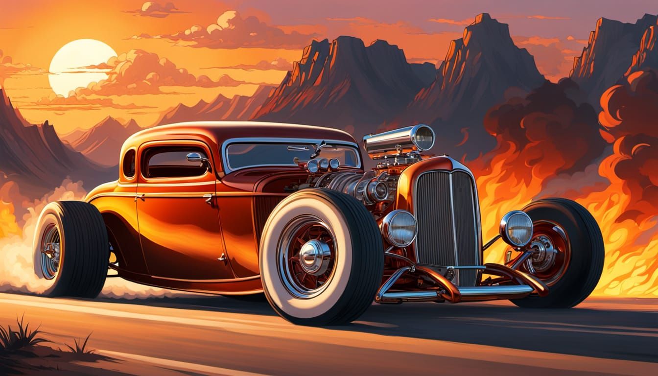Vintage Hot Rod in Dynamic Comic Book Art Style