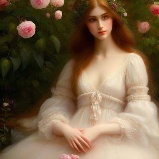 Victorian Girl Portrait with Halo in Rococo Style