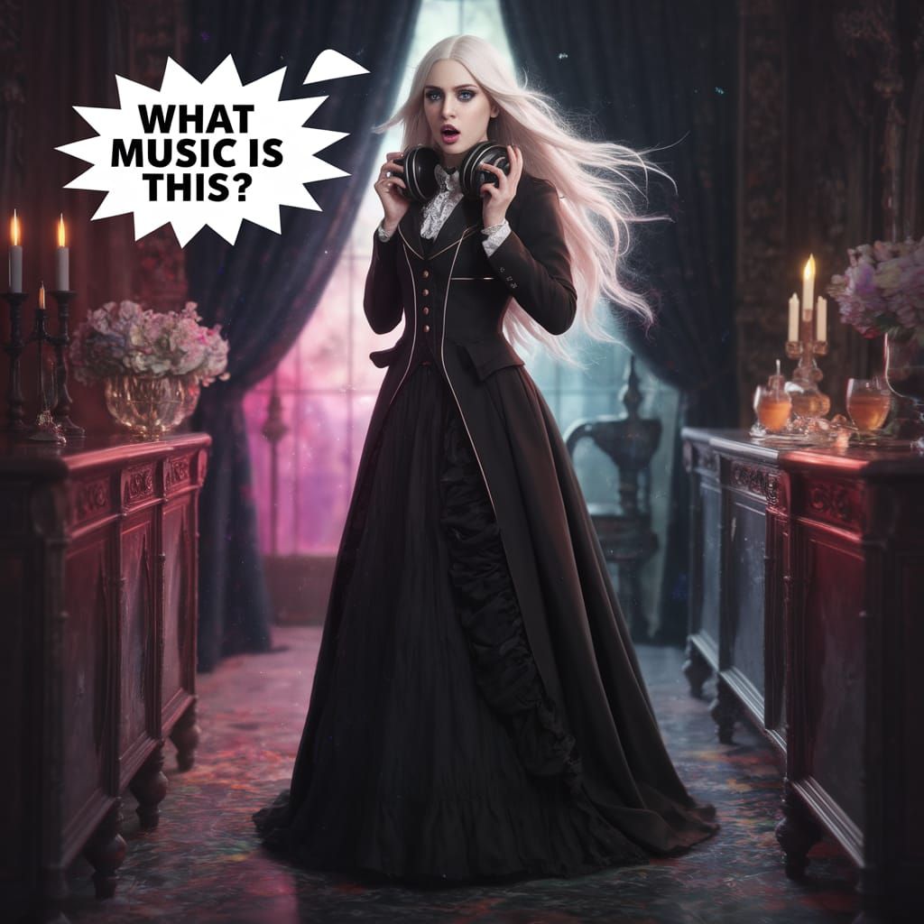 Gothic Victorian Lady in Shock at Eerie Music