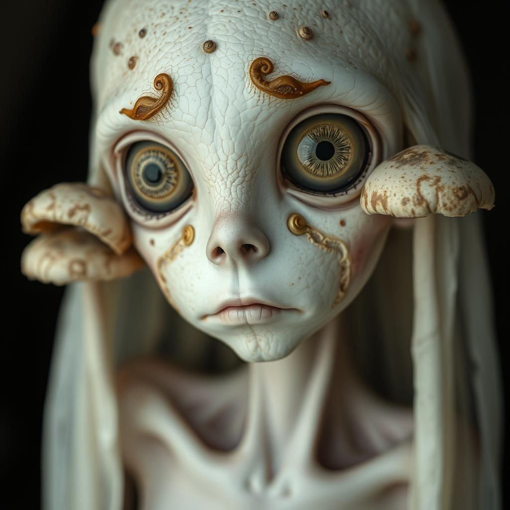 Mushroom-Eyed Surreal Creature in Dreamlike Horror